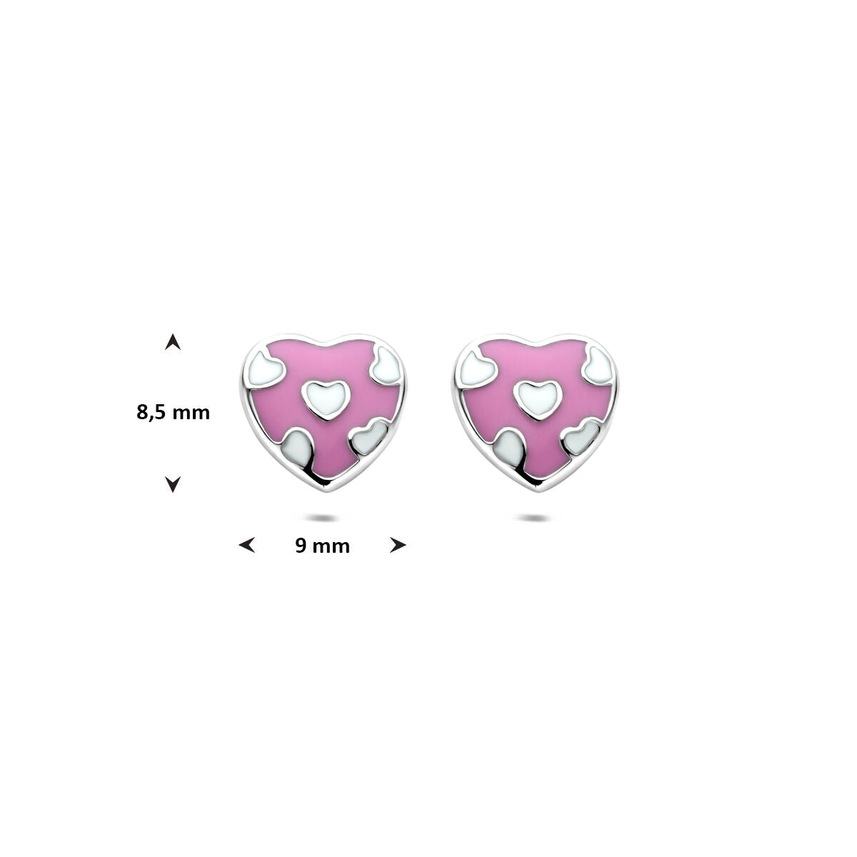 pendientes de botón corazón 8,5 mm plata rodiada