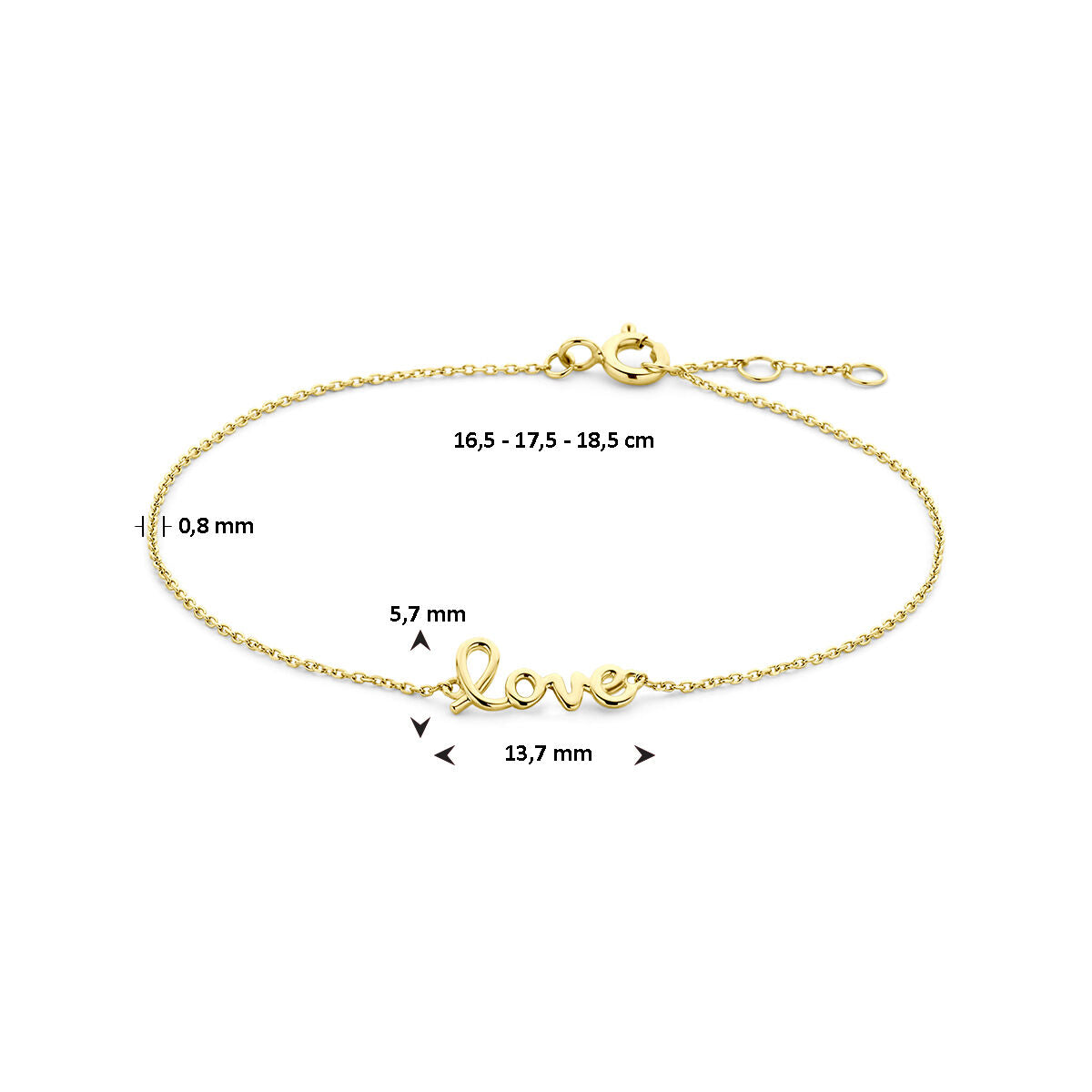 pulsera love 16,5 – 17,5 – 18,5 cm 14K oro amarillo