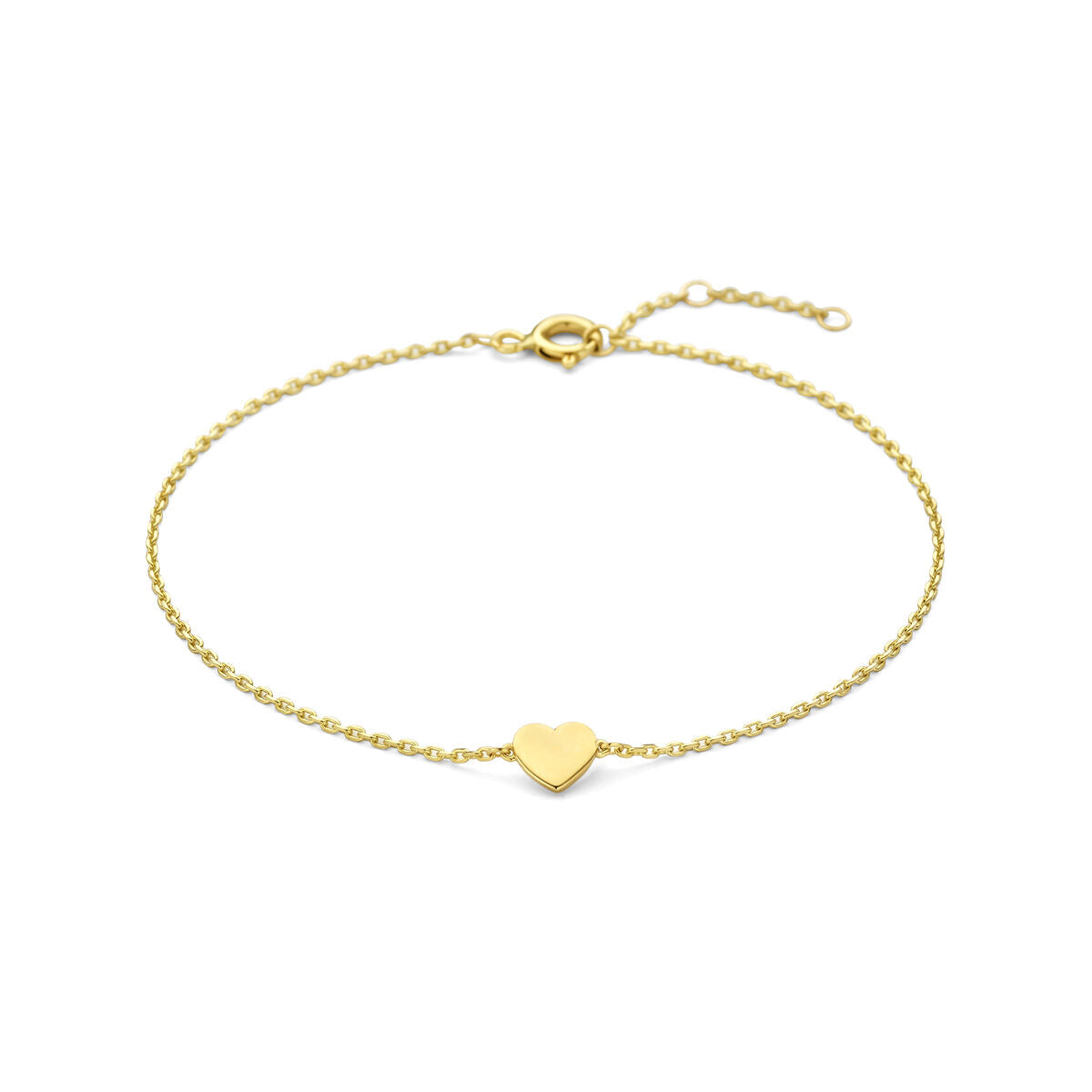 Pulsera dorada de 9k con un colgante en forma de corazón.