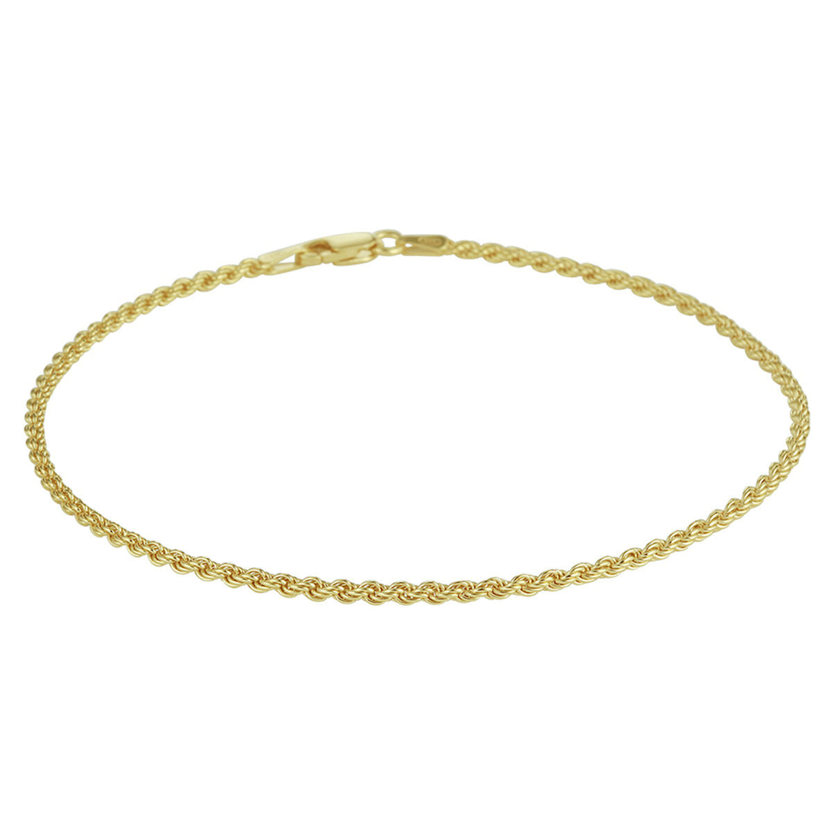 Pulsera de cordón de 2 mm, 24 cm, en plata bañada en oro amarillo.