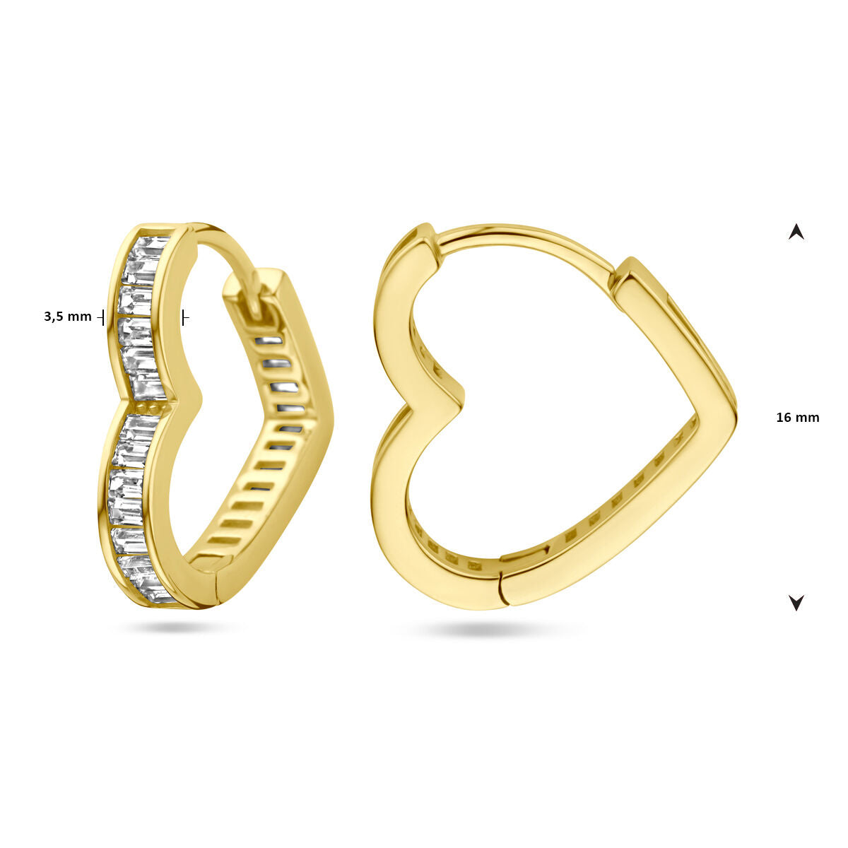 aros corazón circonita 1 micrón plata chapado en oro amarillo