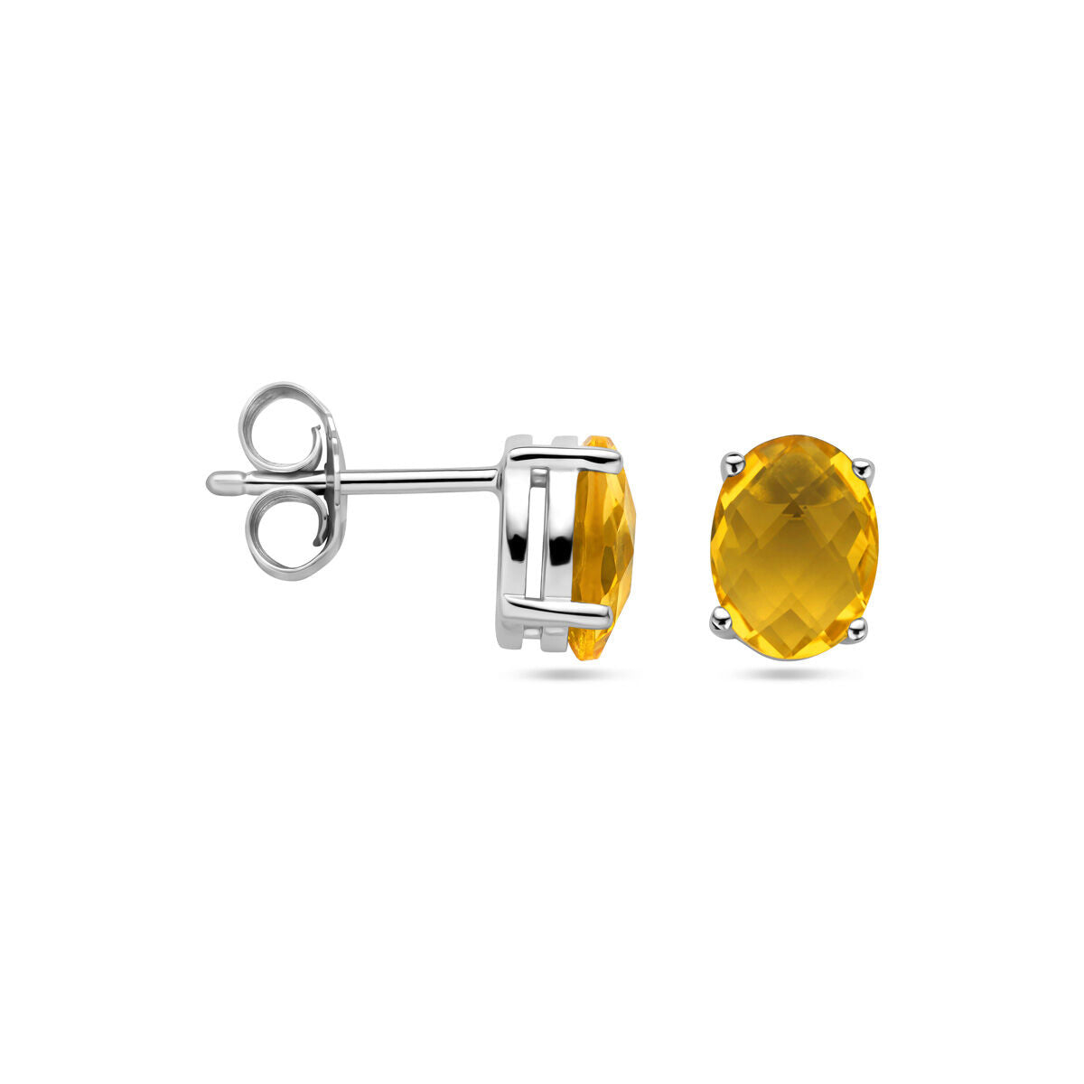 pendientes de botón citrino plata rodiado
