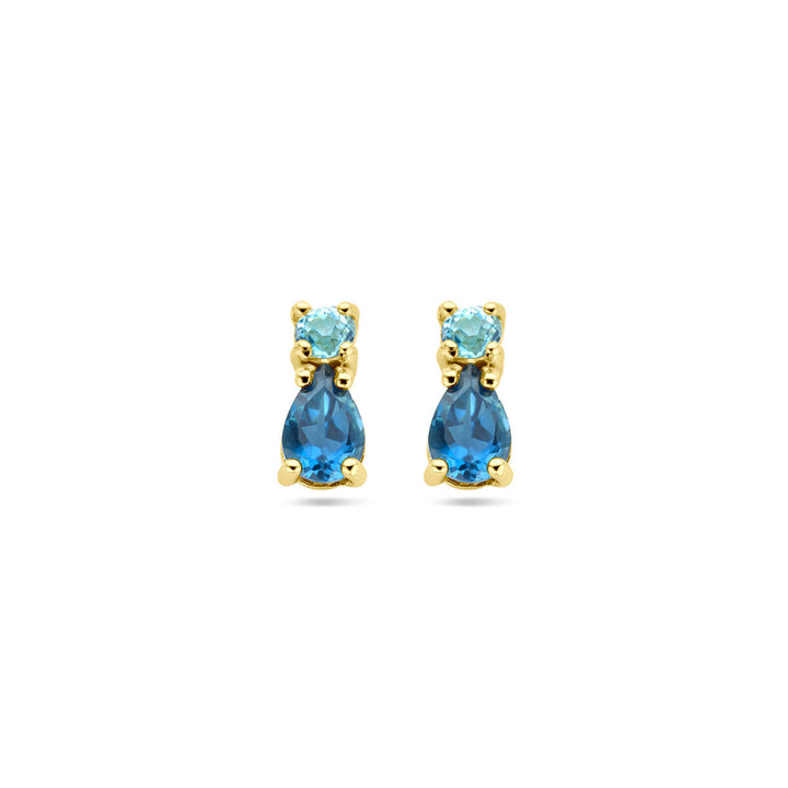 oorknoppen met london blue topaas en sky blue topaas 14K geelgoud