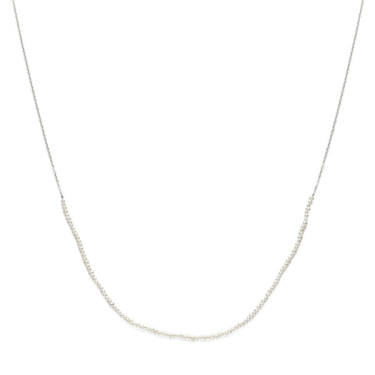 Collar de perlas de 41 a 45 cm, plateado y con acabado rodiado.