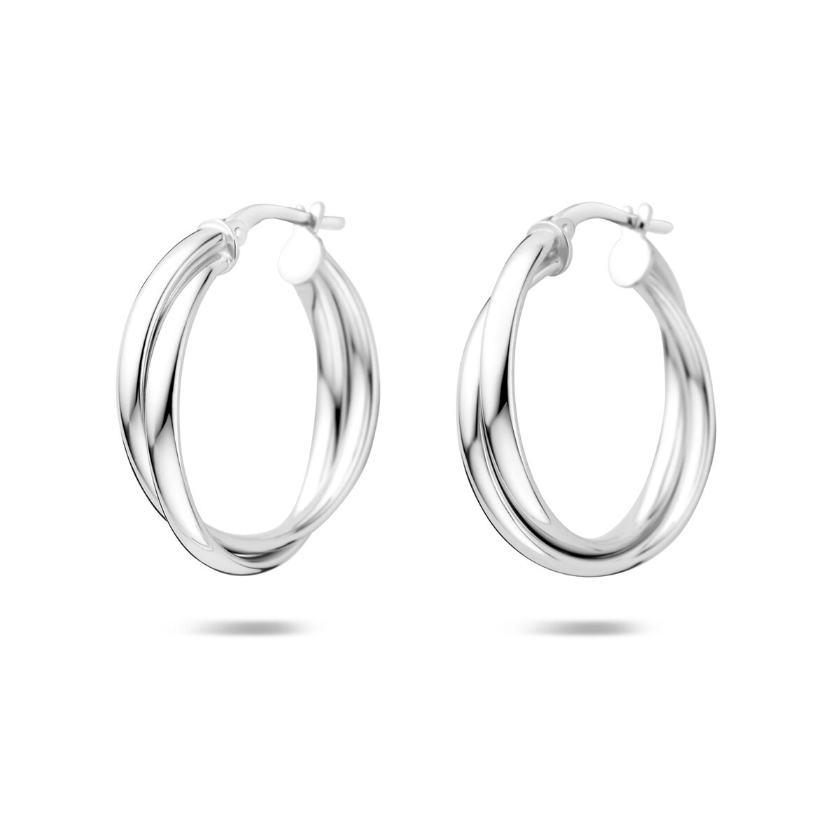 Aros de plata rodiada de 24,5 mm con diseño entrelazado y acabado brillante.