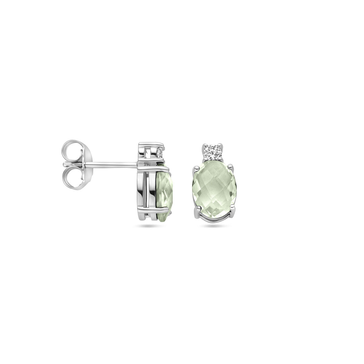 pendientes de botón verde amatista circonita 10,5 mm plata rodiado