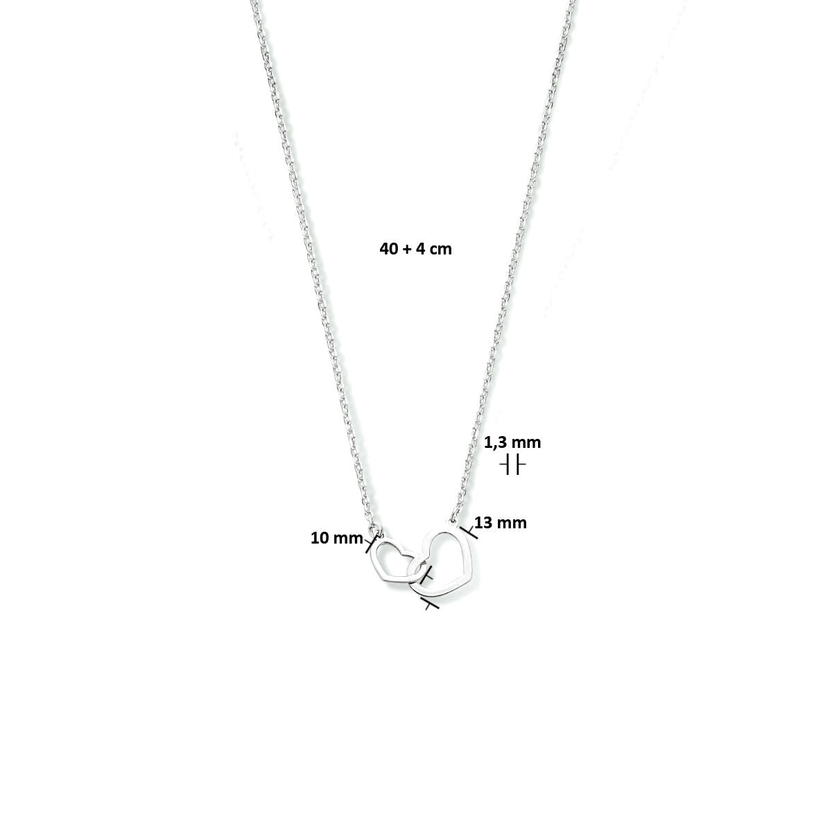 collar de corazones 40 + 4 cm plata rodiada