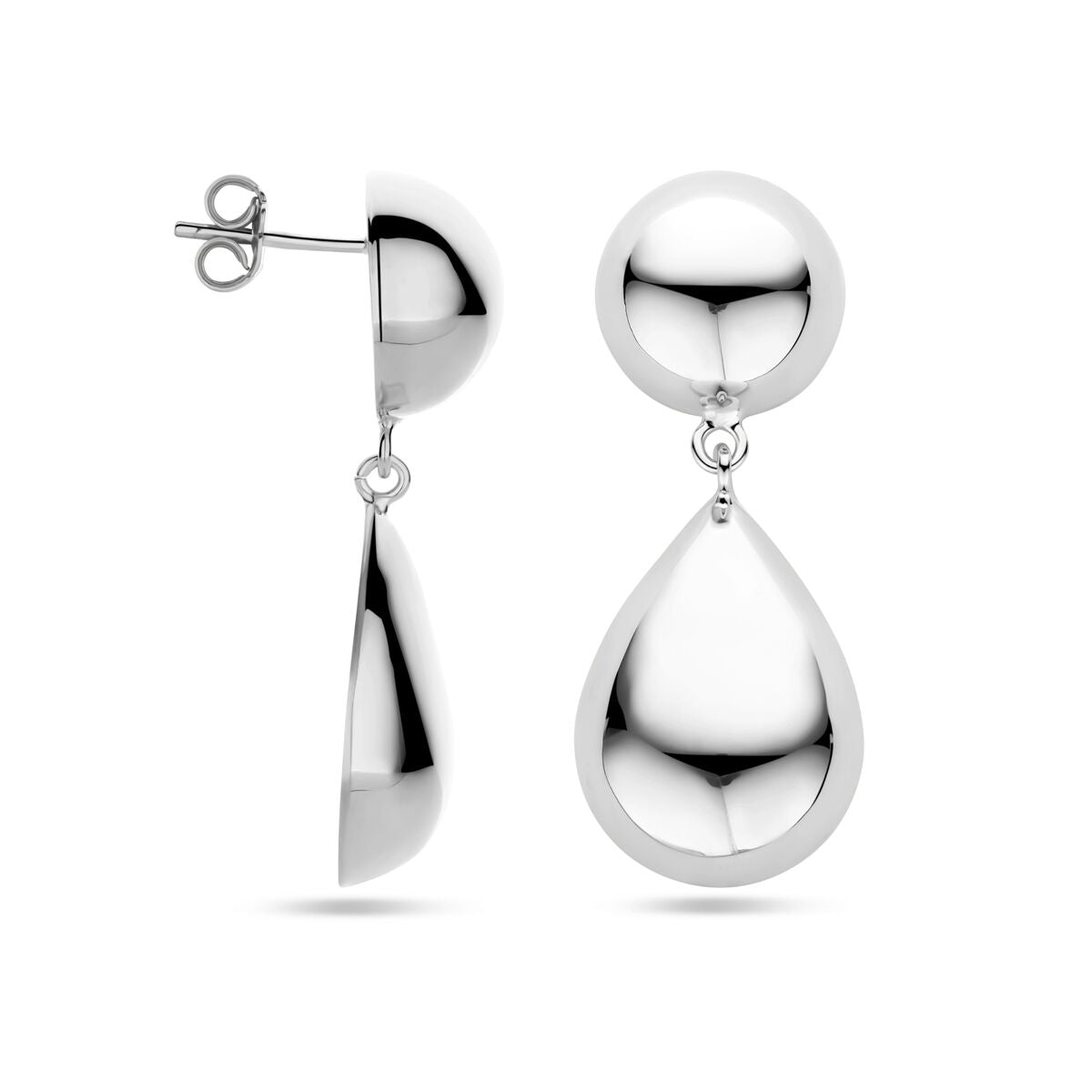pendientes media bola y gota 40 mm plata rodiada