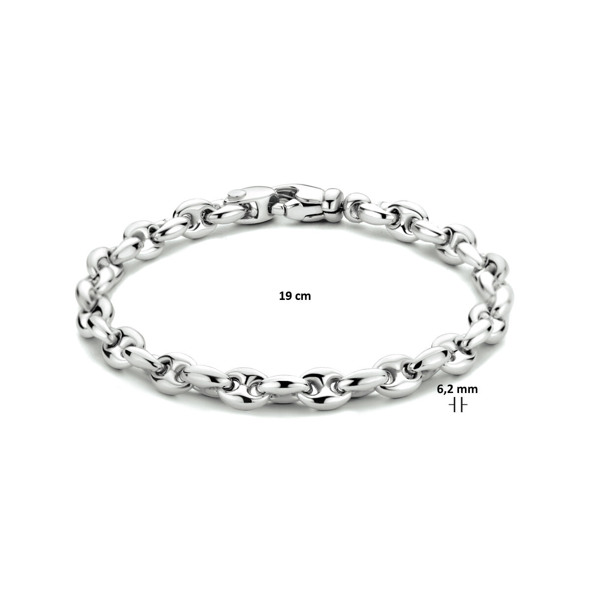 pulsera grano de café 6,2 mm 19 cm plata rodiada