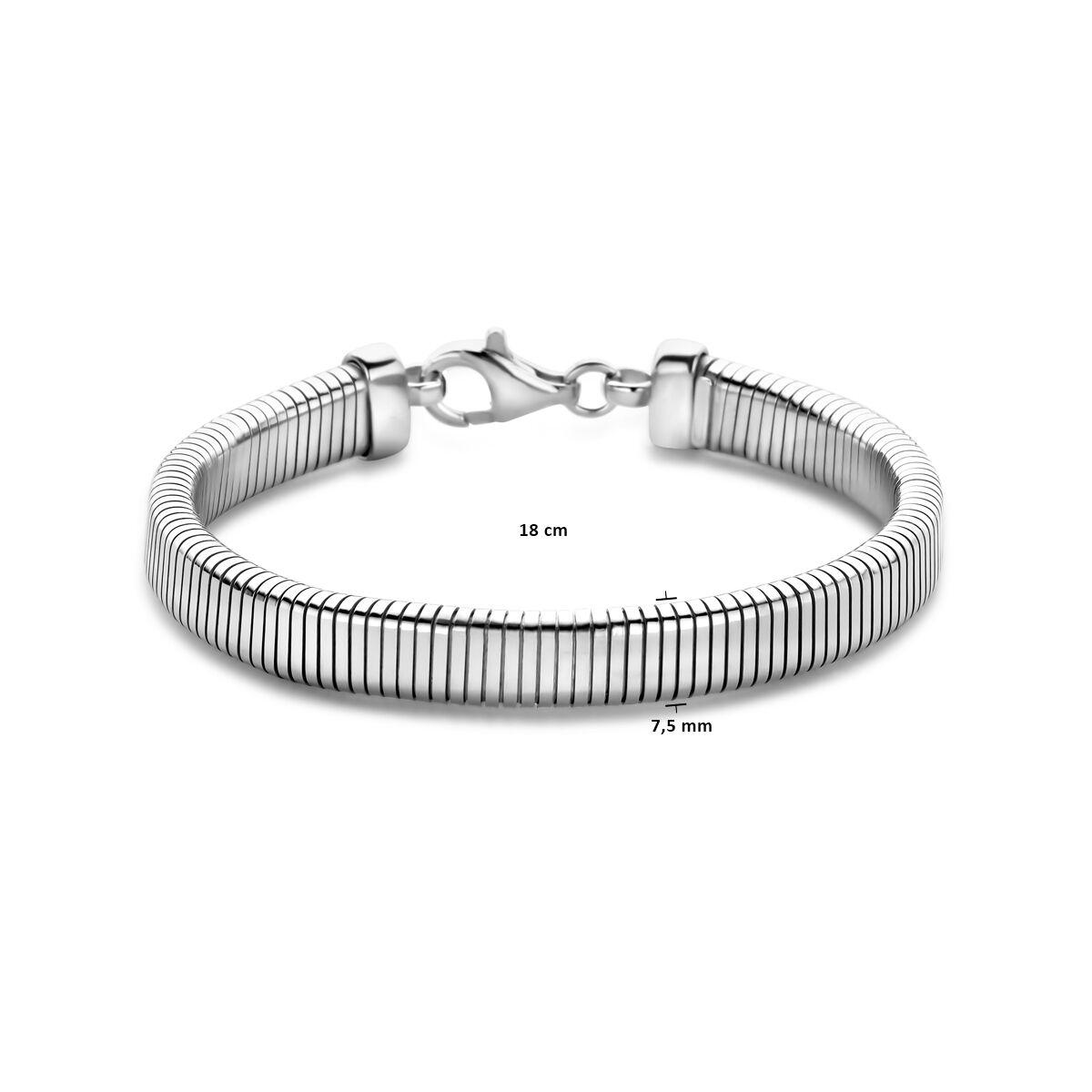 pulsera tubogas 7,6 mm 18 cm plata rodiada