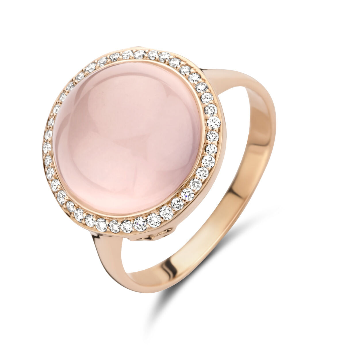 14k Rosegouden ring met rozenkwarts en diamant