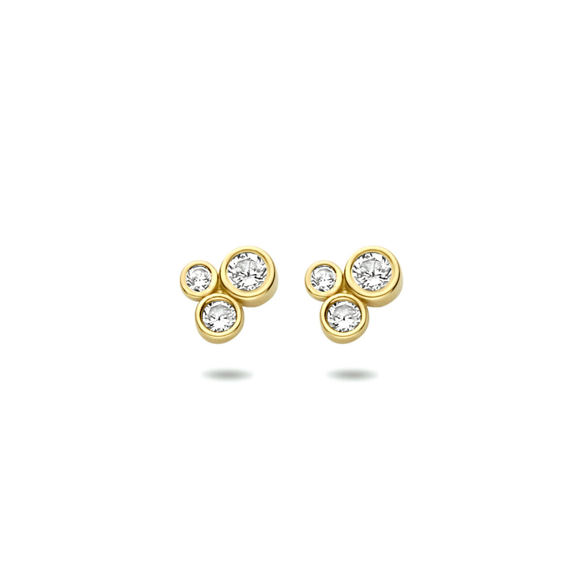 Pendientes de zircón en oro amarillo de 14K con diseño de burbujas.