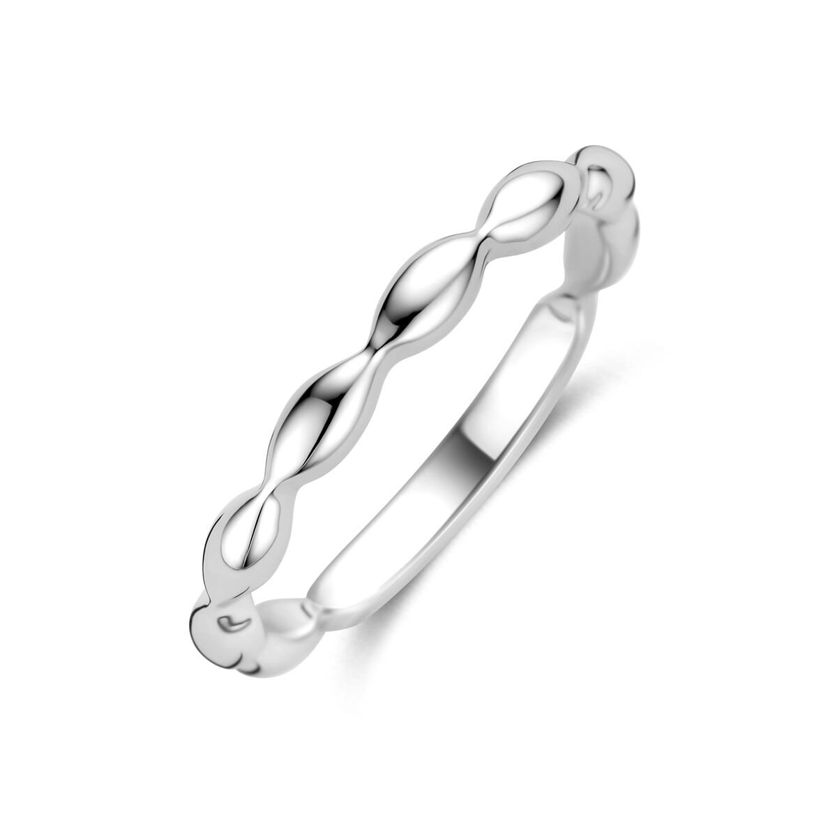 Anillo de dama de plata rodiada en plata 925 con diseño ondulado.