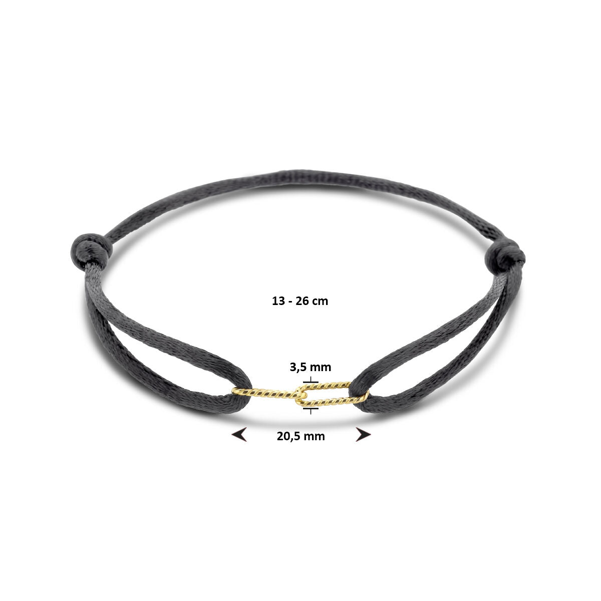 pulsera de satén en oro 14K con goma/nylon/cuero