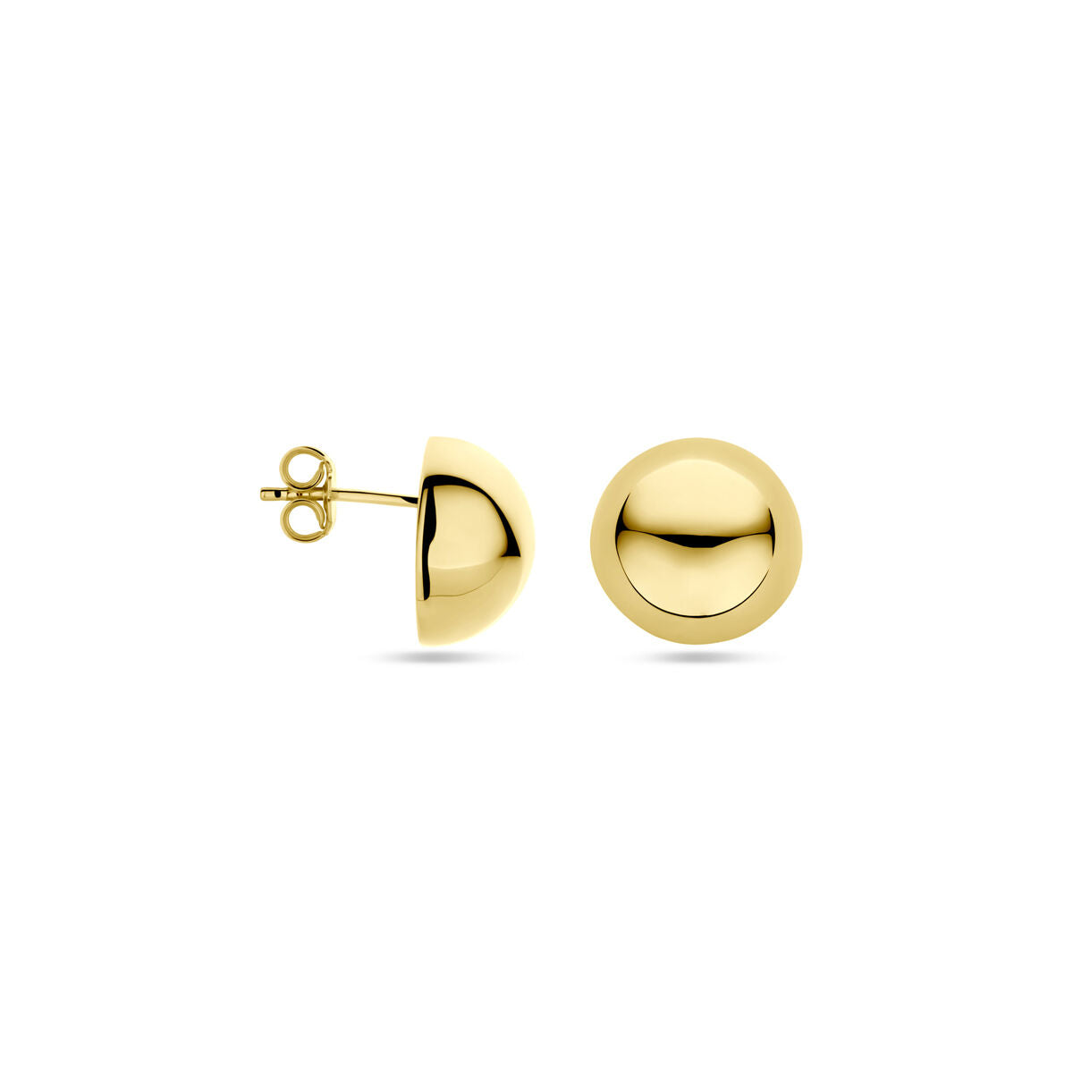 pendientes de botón media bola 14 mm 1 micrón plata chapado en oro amarillo