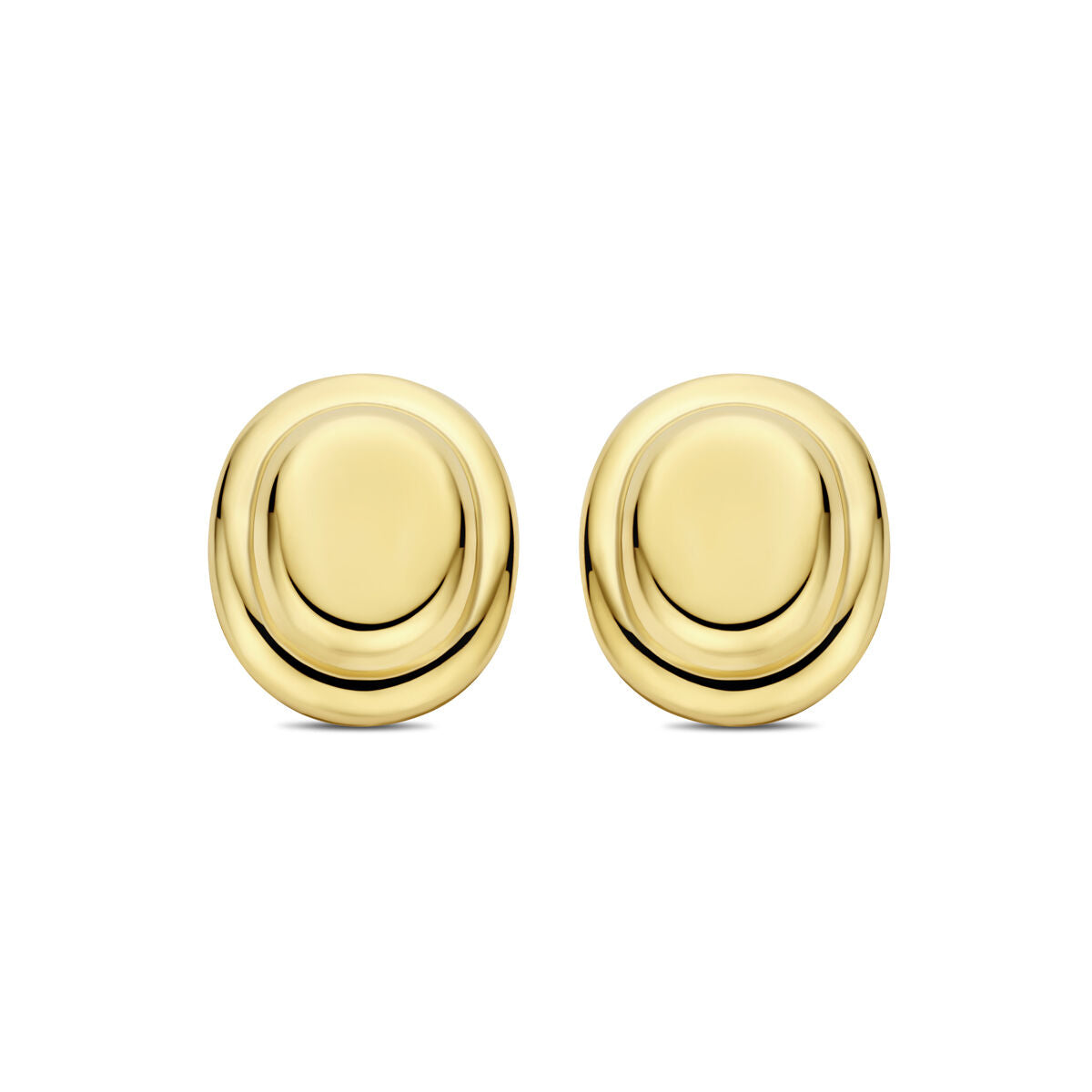 Pendientes de 23 mm en plata dorada de 1 micrón, con forma ovalada y acabado brillante.
