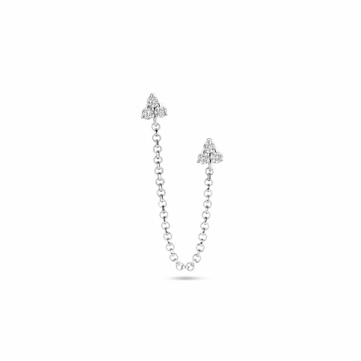 Pendientes de primera puesta de plata rodiada con zircón, con una cadena de 47 mm.