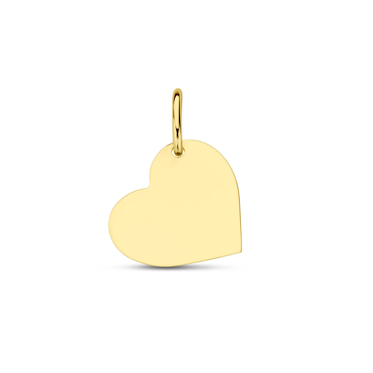 Colgante en forma de corazón de oro amarillo de 14 quilates, con superficie lisa y brillante.
