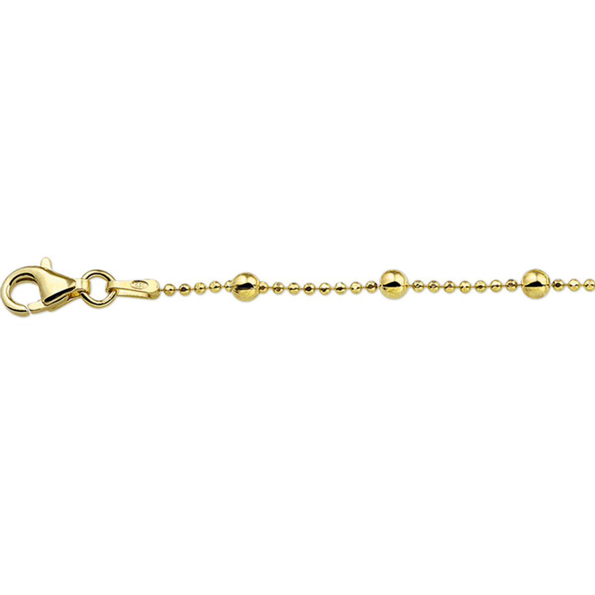 Pulsera de bolitas de 24 + 2 cm en plata de ley bañado en oro amarillo.