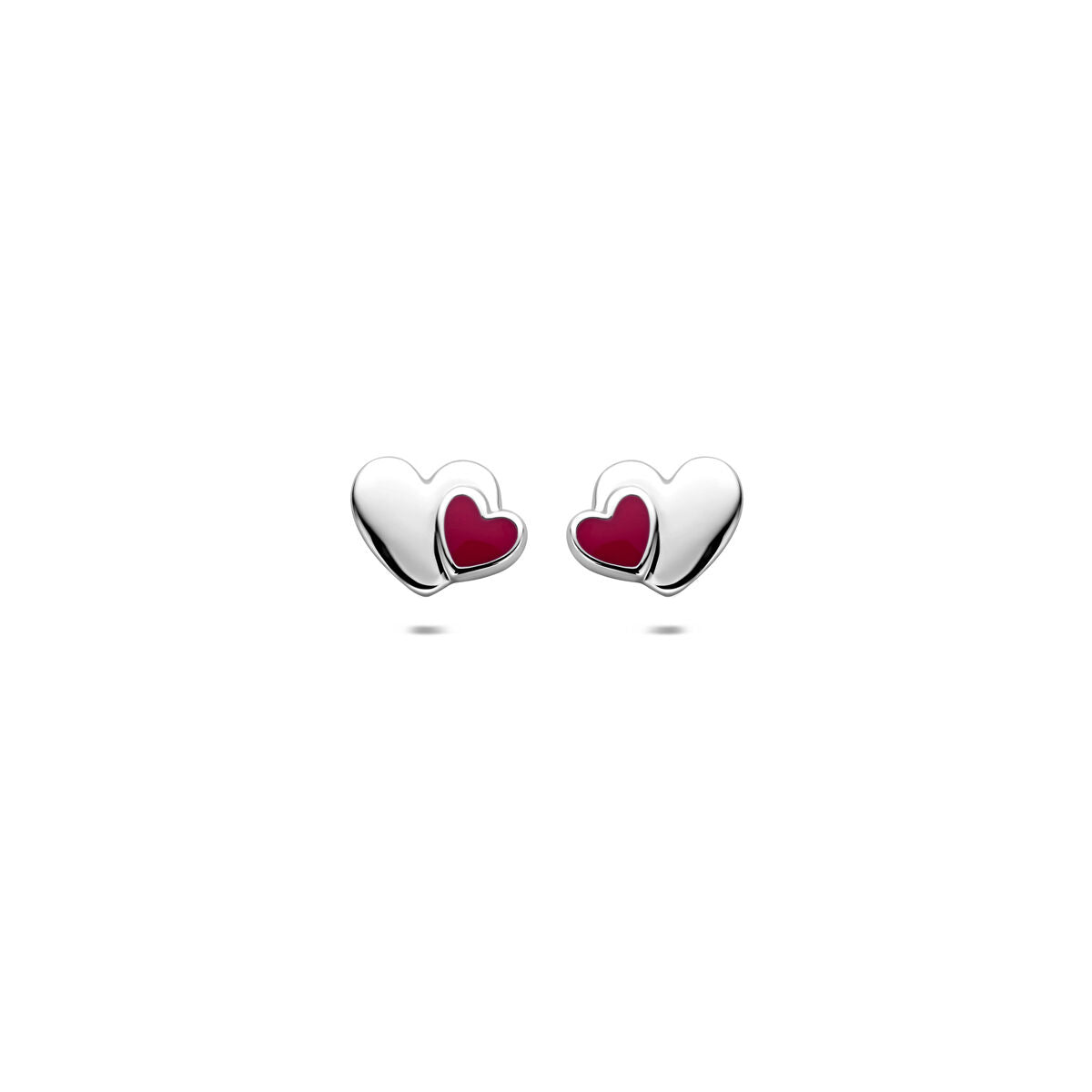 Pendientes infantiles de plata con corazón de esmalte rosa