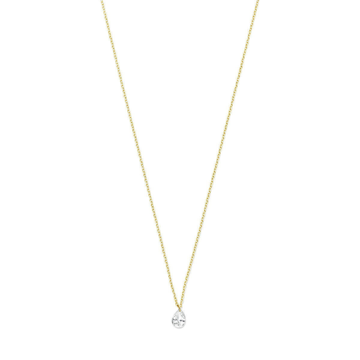 Collar de oro amarillo de 18K con diamante de 0.20ct en forma de lágrima.