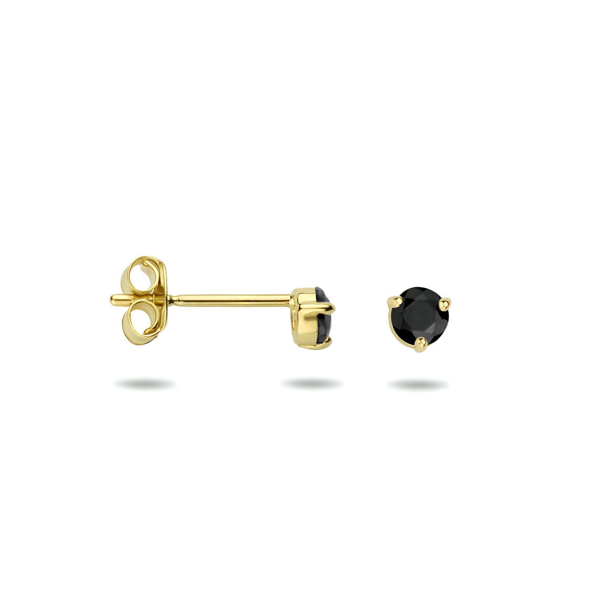 pendientes de botón de zirconia negra en oro amarillo de 14K