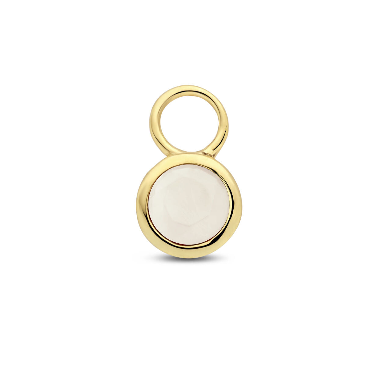 Colgante de oro amarillo de 14K con piedra de luna redonda.