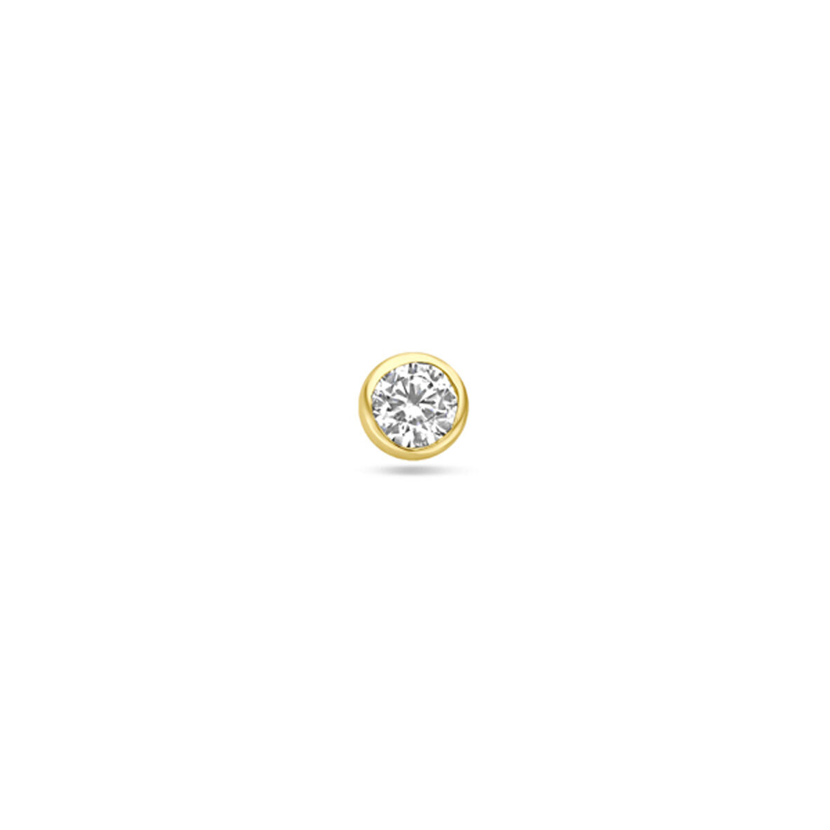 Piercing de 3 mm con circonita en oro amarillo de 14K, con base plana y diseño sencillo.