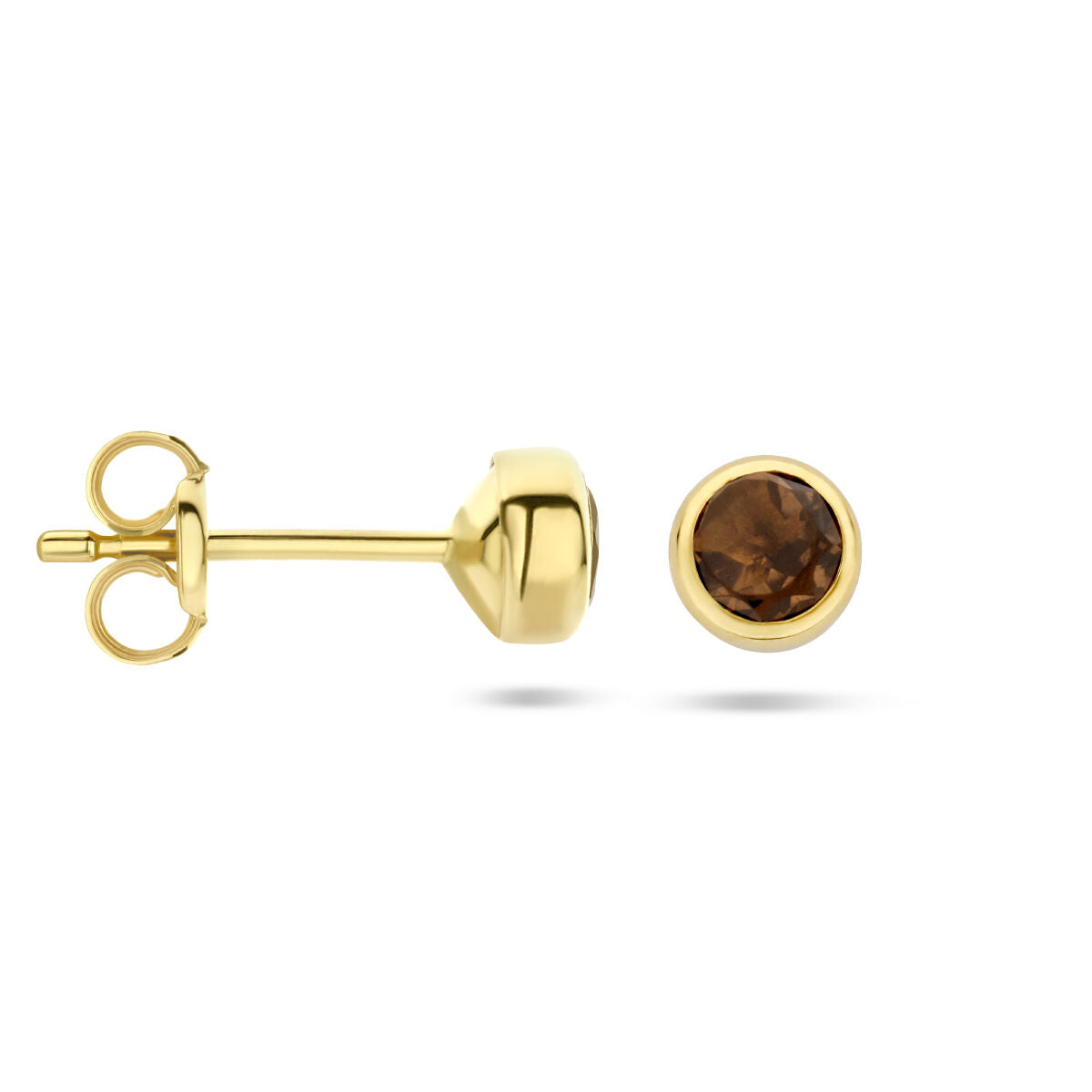 pendientes de botón cuarzo ahumado 14K oro amarillo