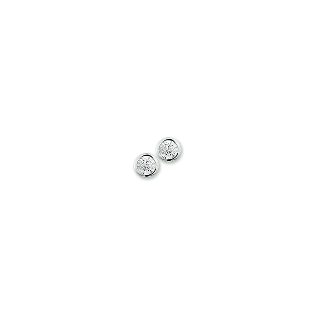 Pendientes de primera puesta de plata rhodium con circonitas brillantes.