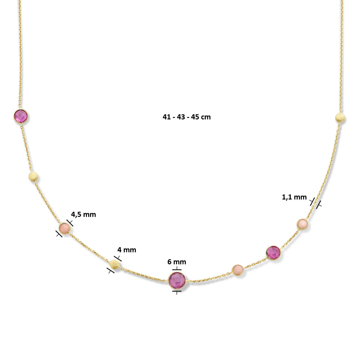 collar de rubí, ópalo y círculos 41 - 43 - 45 cm oro amarillo de 14K