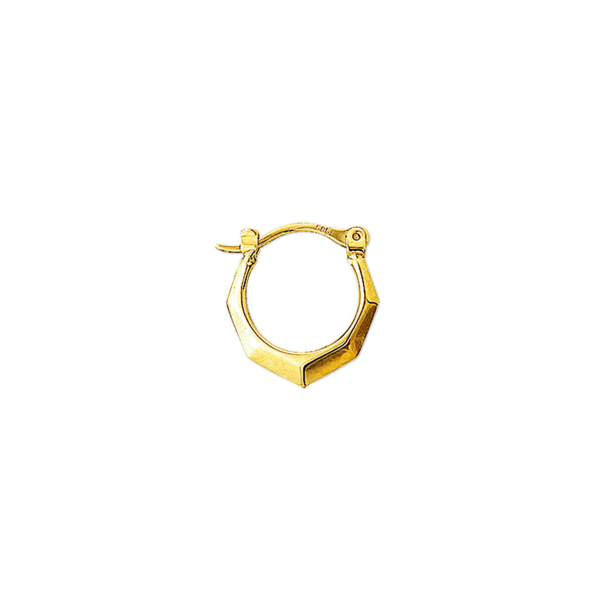Aro de 14K en oro amarillo con diseño octagonal y cierre de bisagra.