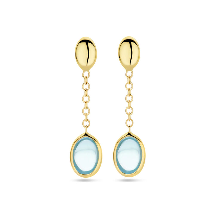 oorhangers blauw topaas 26 mm 14K geelgoud