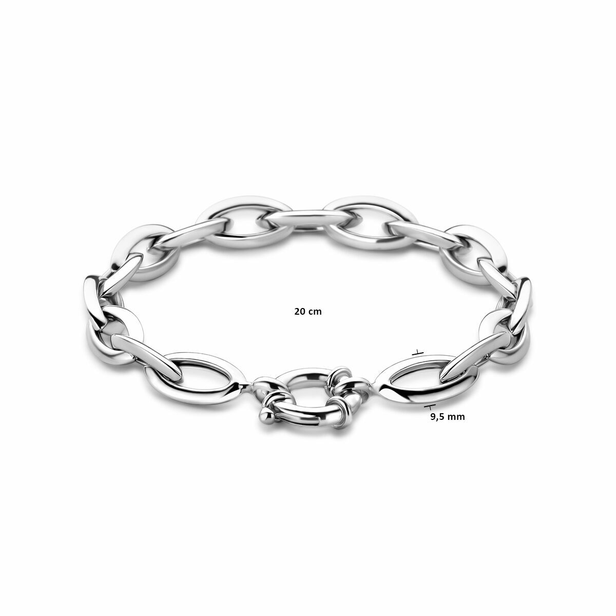 pulsera ancla 9,5 mm 20 cm con gran cierre de muelle plata rodiada