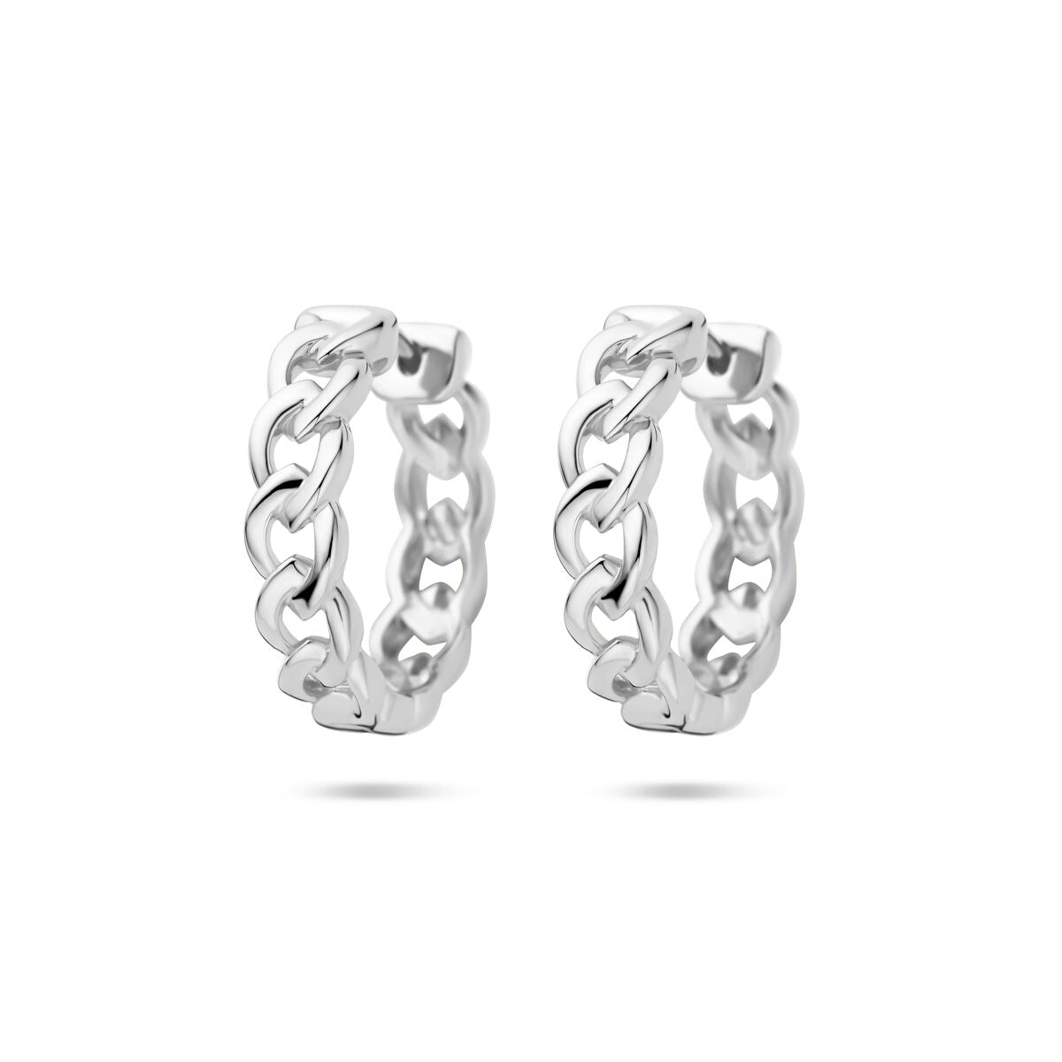 Pendientes de aro con motivo de eslabones, de 18 mm, en plata rodiada.