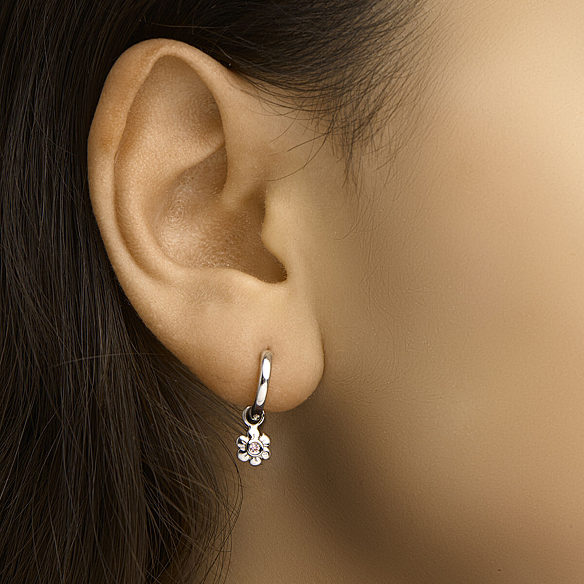 aros flor rosa circonita plata rodiada