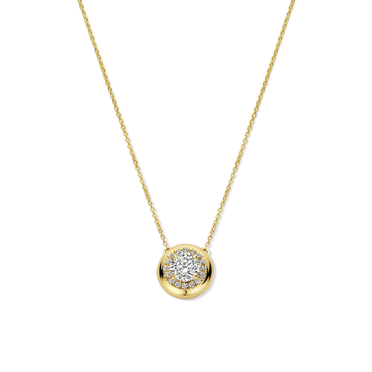Collar de oro amarillo de 14K con colgante redondo y diamantes lab-grown de 0.49 ct.