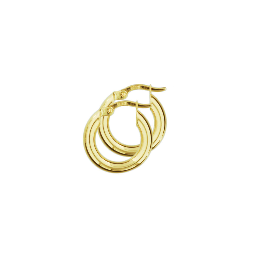 Pendientes de aro de 14K en oro amarillo, con un grosor de 3.0 mm.