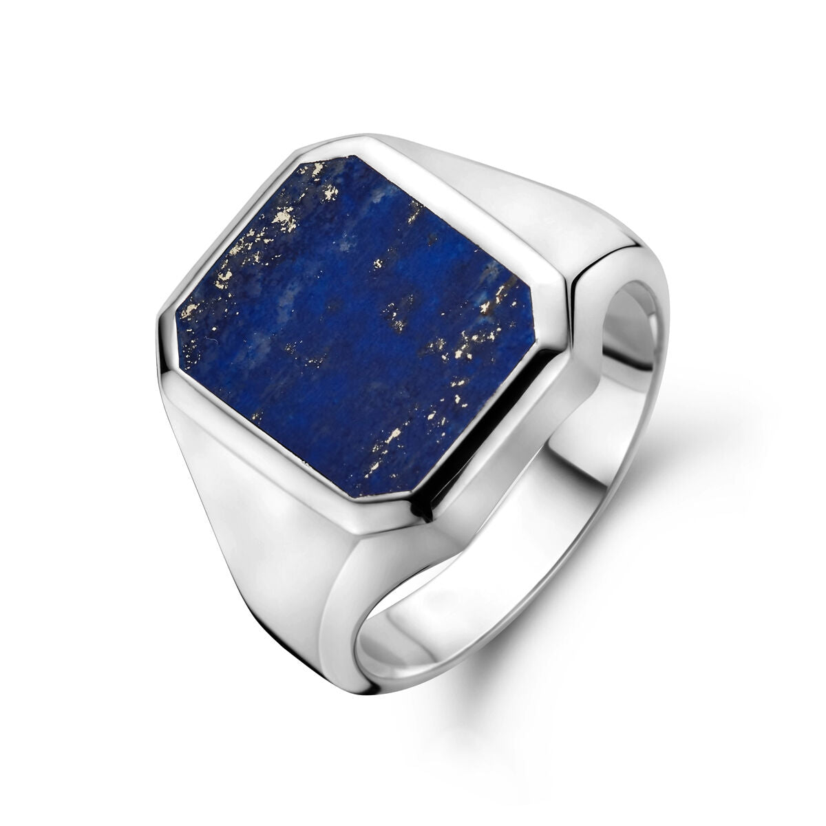 Anillo de sello de lapislázuli macizo de 13 x 11 mm con acabado de plata rodiada.