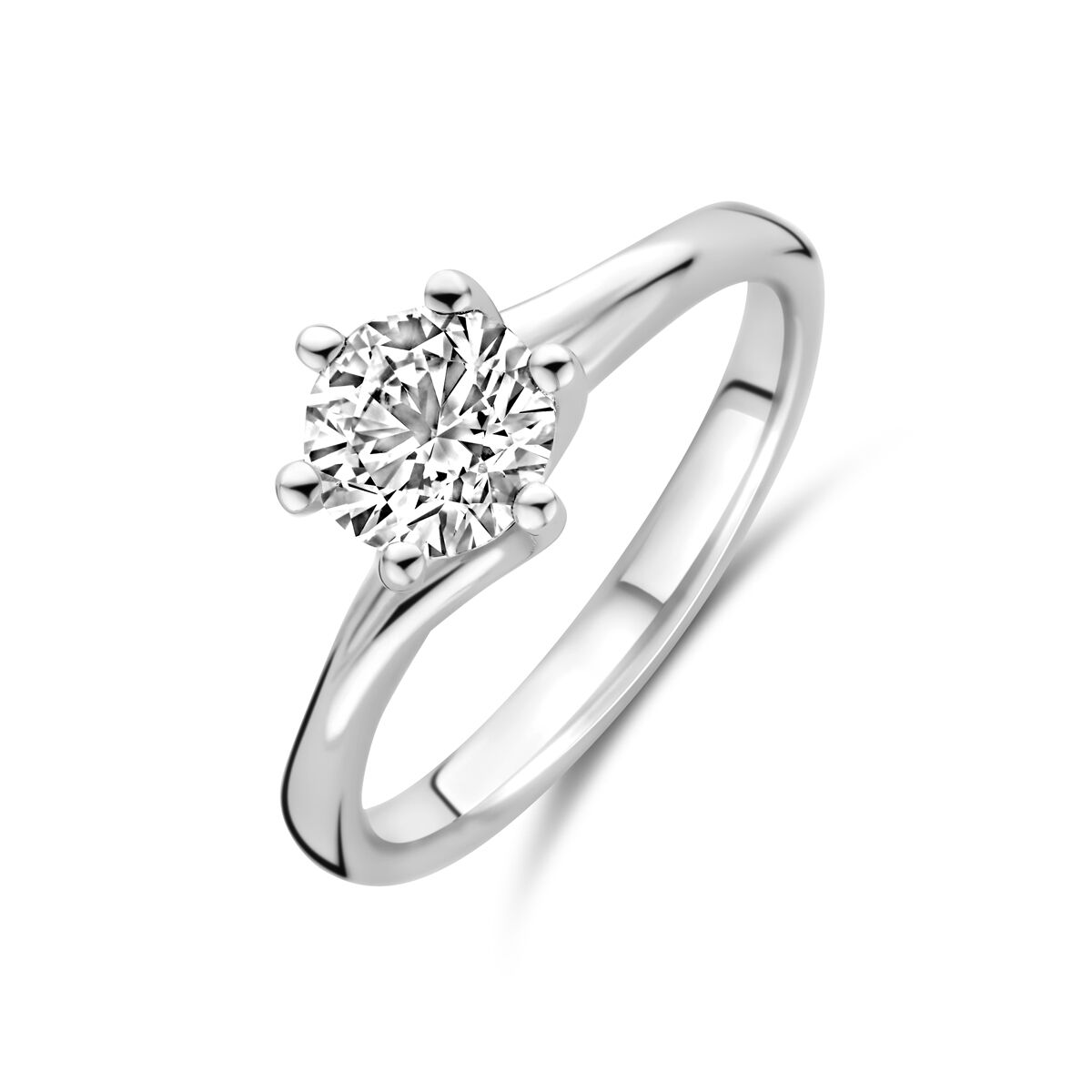 Anillo de oro blanco de 14 quilates con diamante lab-grown de 1.00 ct, diseño clásico.