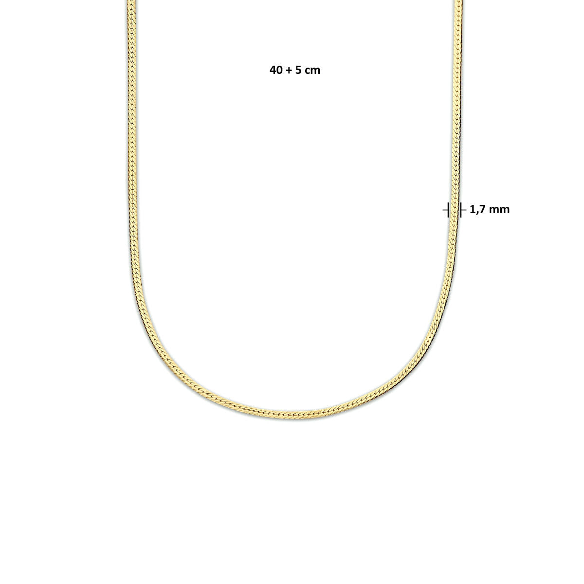 collar serpiente plano 1,7 mm 40 + 5 cm 3 micrones plata chapado en oro (amarillo)