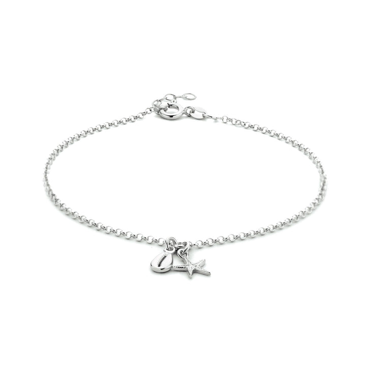 enkelbandje schelp en zeester 24 + 2 cm zilver gerhodineerd