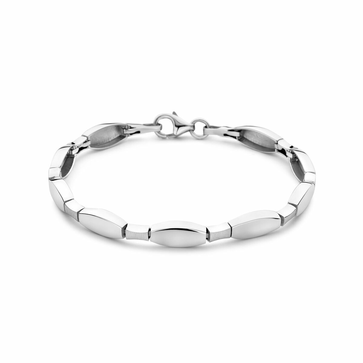 Pulsera de mujer de plata con acabado pulido y mate, con eslabones alargados y cierre de langosta.