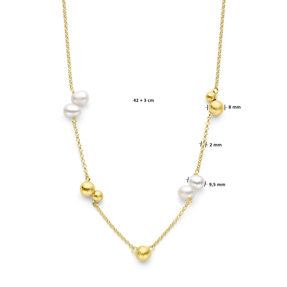 collar de perlas y bolitas 42 + 3 cm plata chapado en oro amarillo
