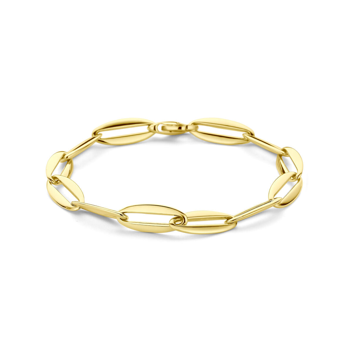 Pulsera de ancla de 7,2 mm en oro amarillo de 14K, con eslabones alargados y cierre seguro.