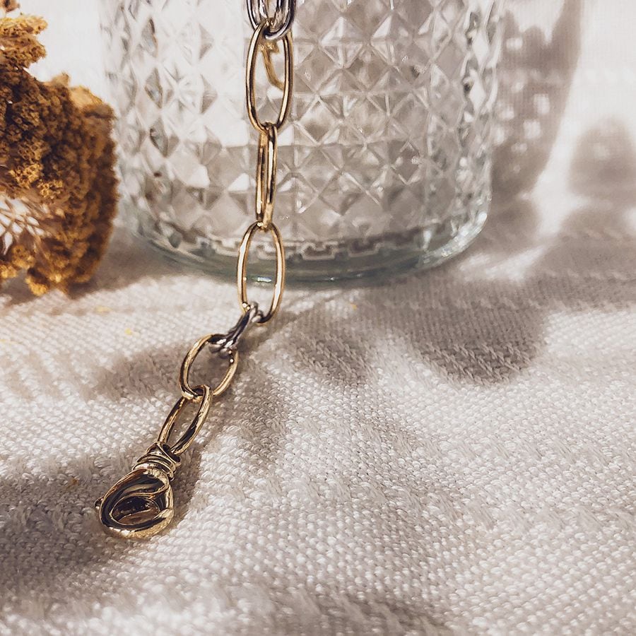Pulsera de mujer de oro amarillo y oro blanco de 14 quilates, 19 cm