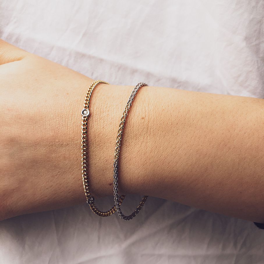 Elegante Pulsera de 14 Quilates para Dama – Oro Amarillo/Oro Blanco