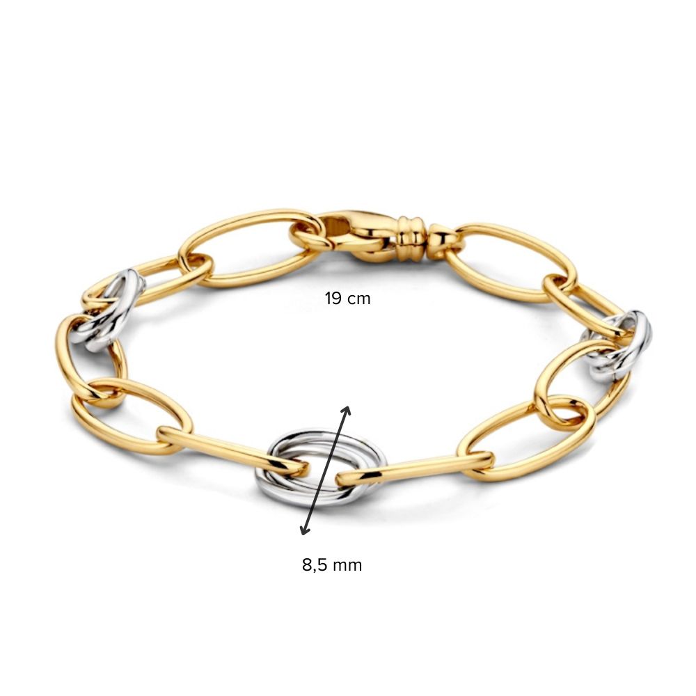 Pulsera de mujer de oro amarillo y oro blanco de 14 quilates, 19 cm
