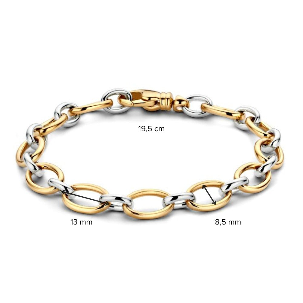 Elegante pulsera de mujer en oro amarillo y oro blanco de 14 quilates, 19,5 cm