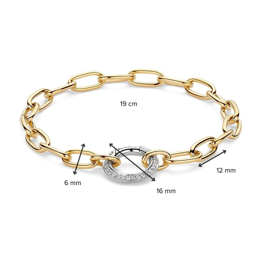 Elegante Pulsera de Oro Amarillo con Cierre de Resorte de Oro Blanco y Diamantes – 14 Quilates